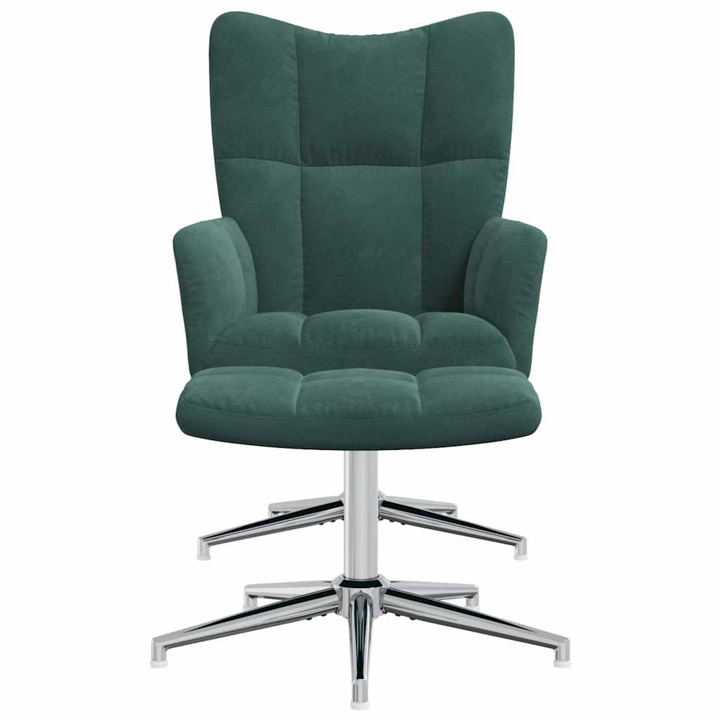 vidaXL Scaun de relaxare cu taburet, verde închis, catifea