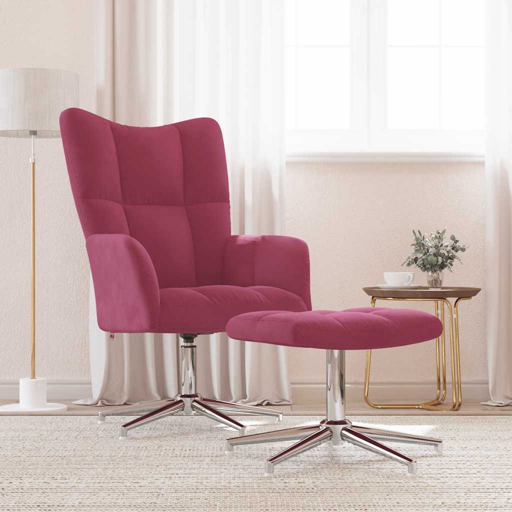 vidaXL Scaun de relaxare cu taburet, roșu vin, catifea