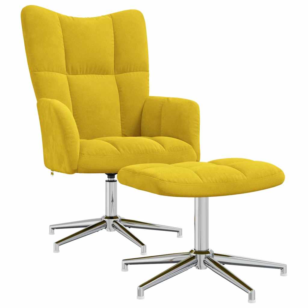 vidaXL Scaun de relaxare cu taburet, galben muștar, catifea vidaXL Scaun de relaxare cu taburet, galben muștar, catifea