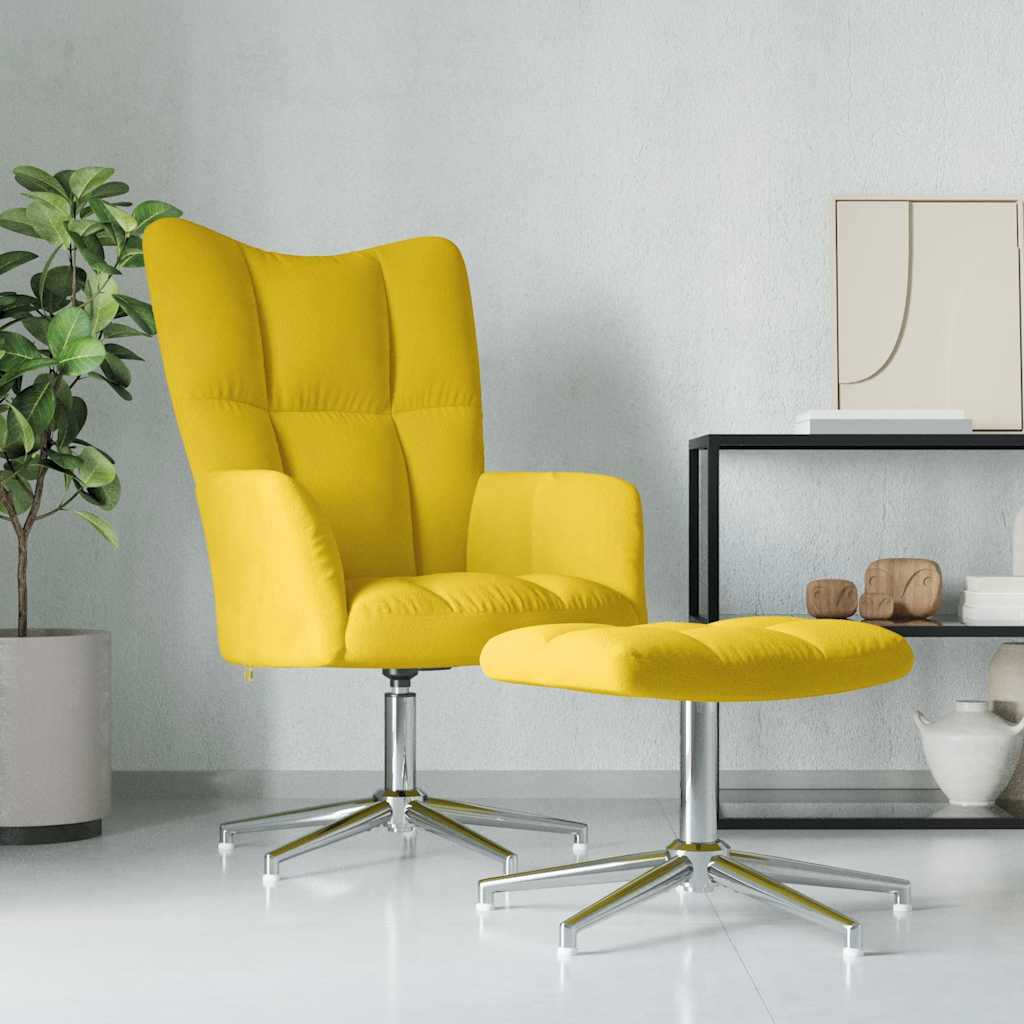 vidaXL Scaun de relaxare cu taburet, galben muștar, catifea vidaXL Scaun de relaxare cu taburet, galben muștar, catifea