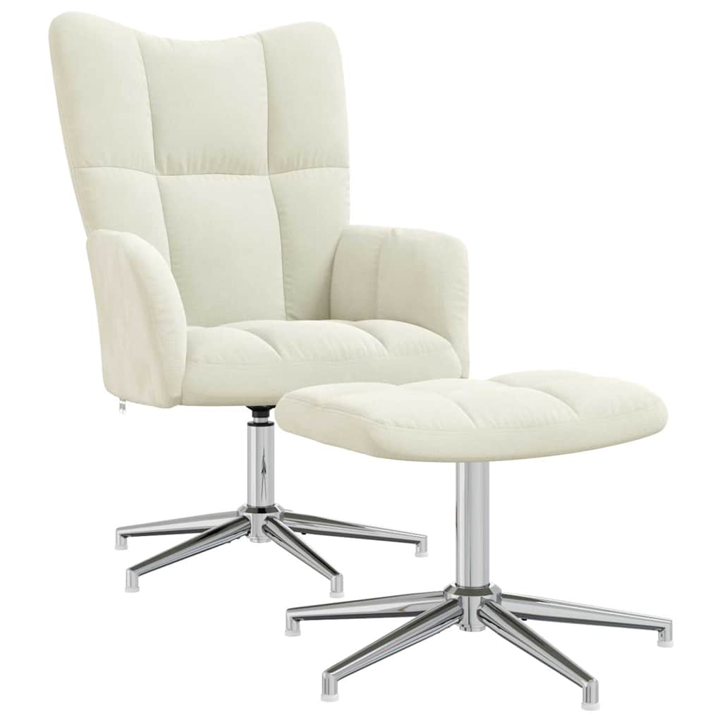vidaXL Scaun de relaxare cu taburet, alb crem, catifea