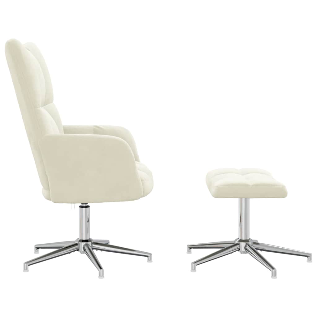 vidaXL Scaun de relaxare cu taburet, alb crem, catifea
