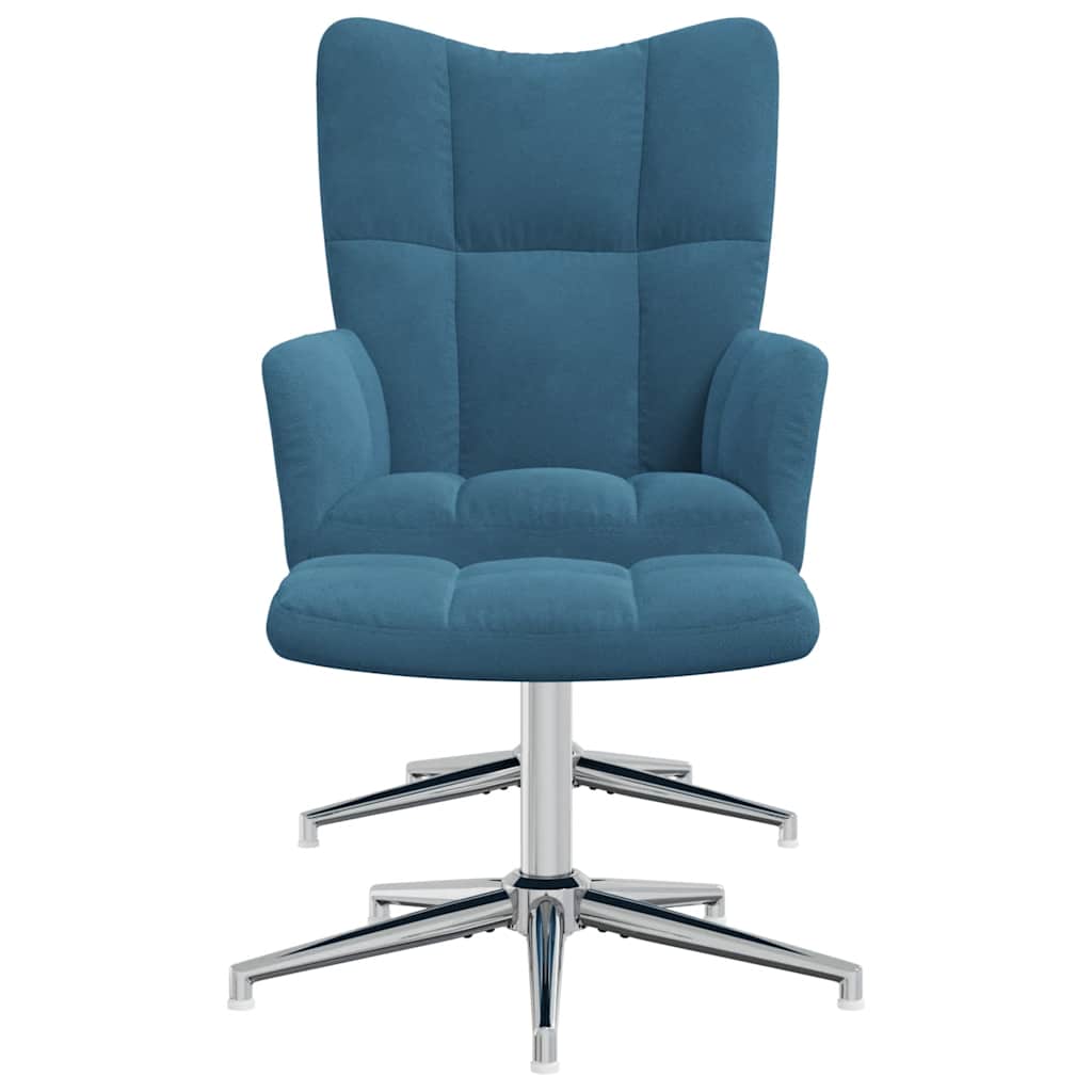 vidaXL Scaun de relaxare cu taburet, albastru, catifea vidaXL Scaun de relaxare cu taburet, albastru, catifea