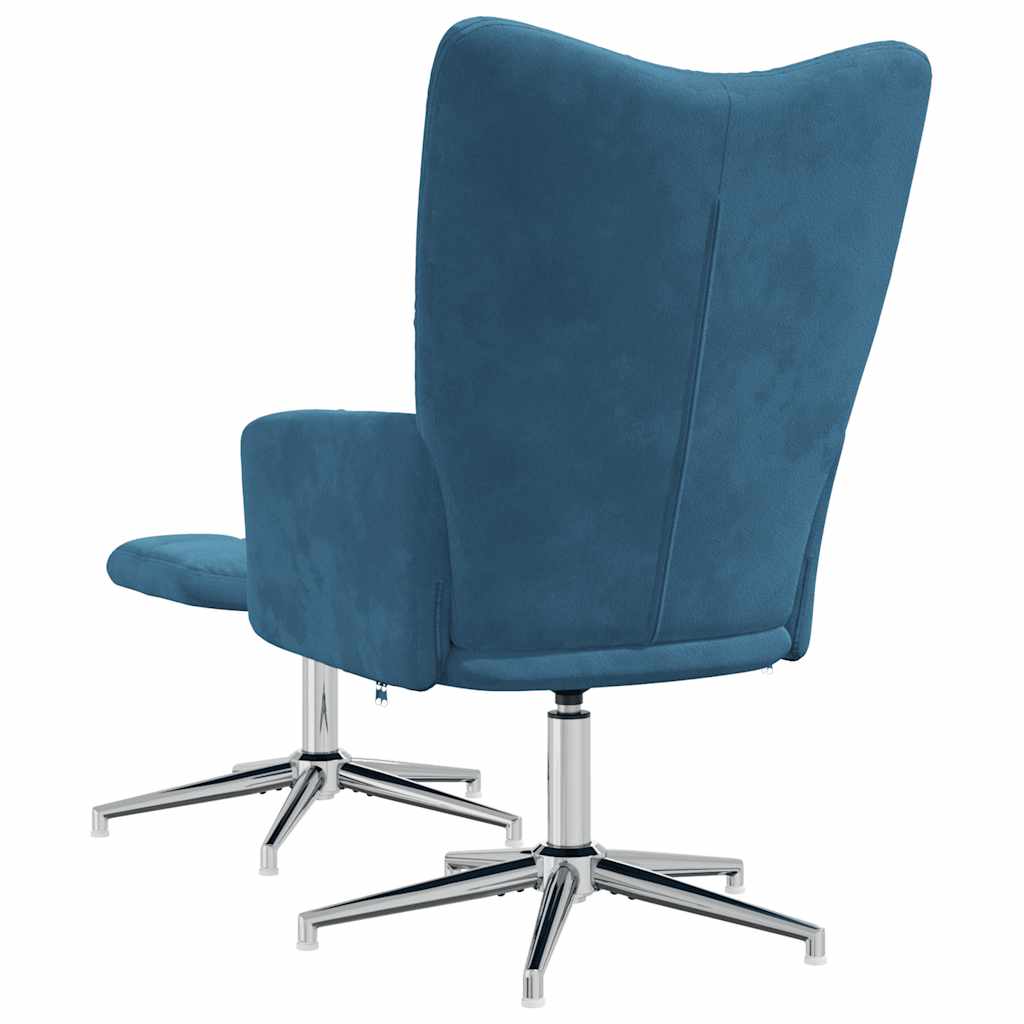 vidaXL Scaun de relaxare cu taburet, albastru, catifea vidaXL Scaun de relaxare cu taburet, albastru, catifea