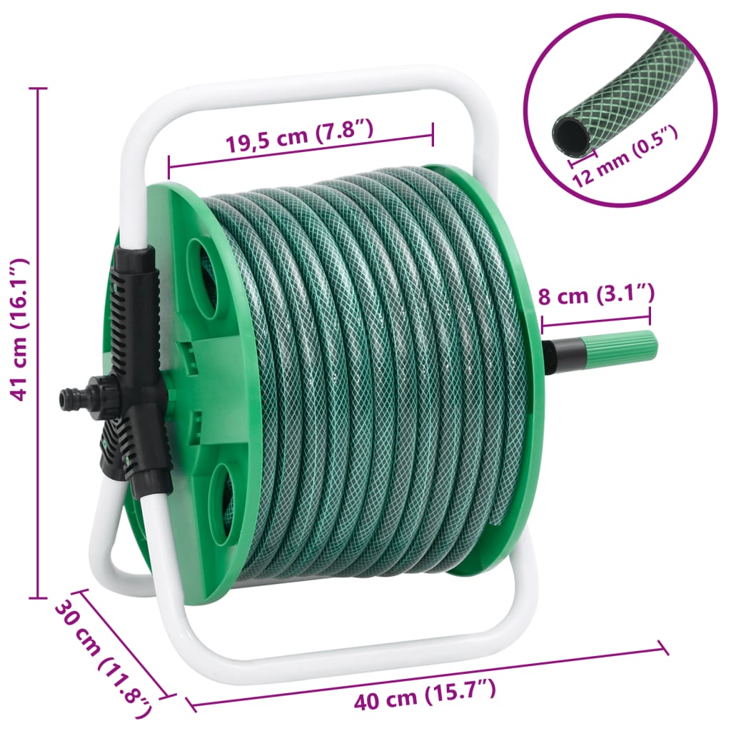 vidaXL Tambur pentru furtun autonom, verde, cu furtun PVC de 30 m vidaXL Tambur pentru furtun autonom, verde, cu furtun PVC de 30 m