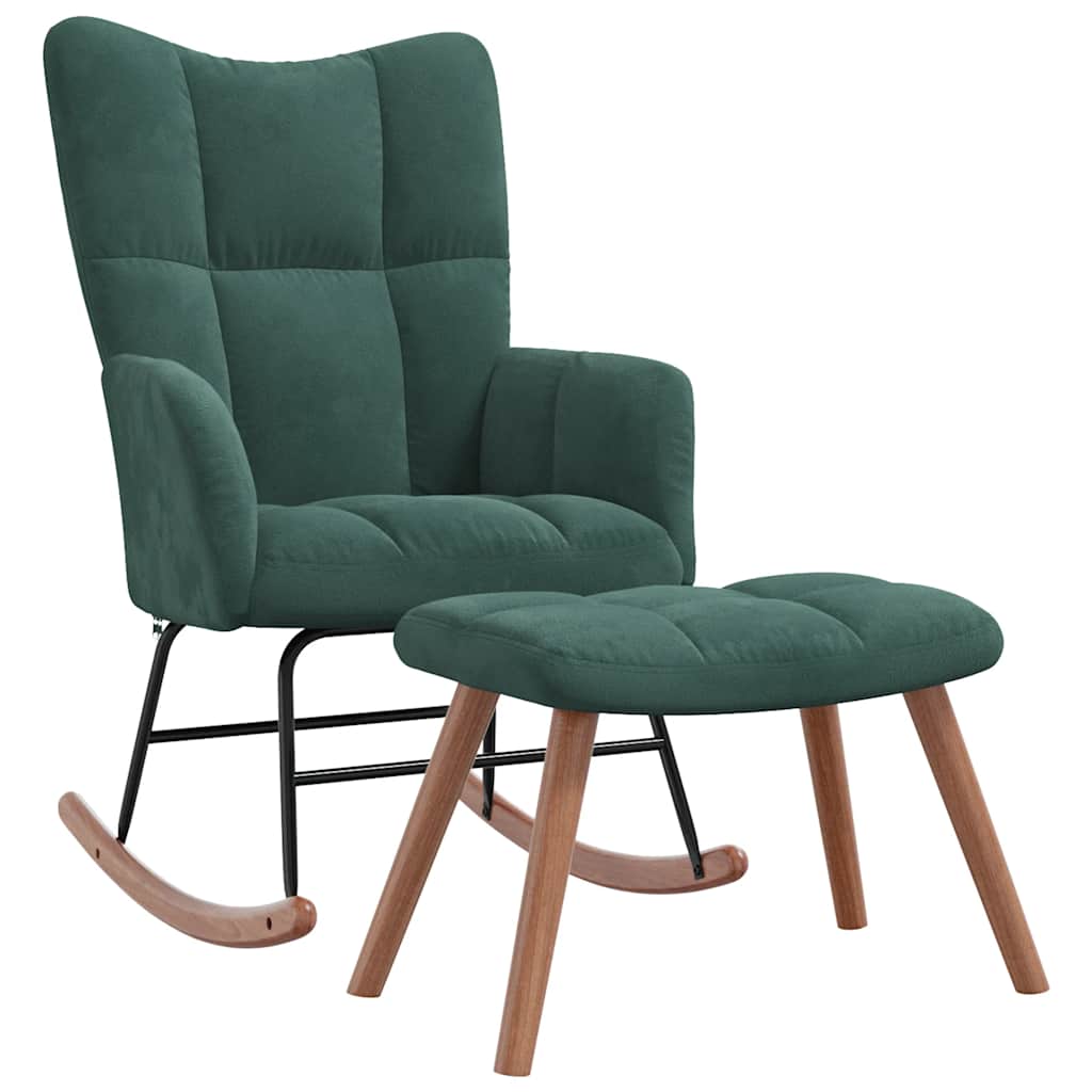 vidaXL Scaun balansoar cu taburet, verde închis, catifea vidaXL Scaun balansoar cu taburet, verde închis, catifea