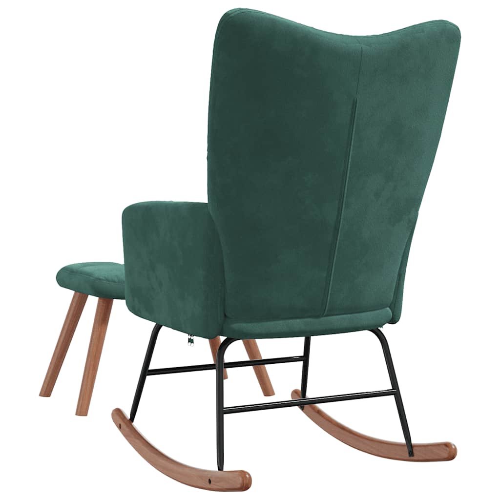 vidaXL Scaun balansoar cu taburet, verde închis, catifea vidaXL Scaun balansoar cu taburet, verde închis, catifea