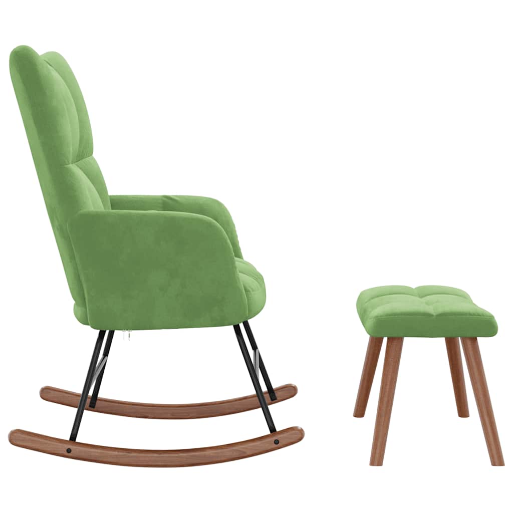 vidaXL Scaun balansoar cu taburet, verde deschis, catifea vidaXL Scaun balansoar cu taburet, verde deschis, catifea