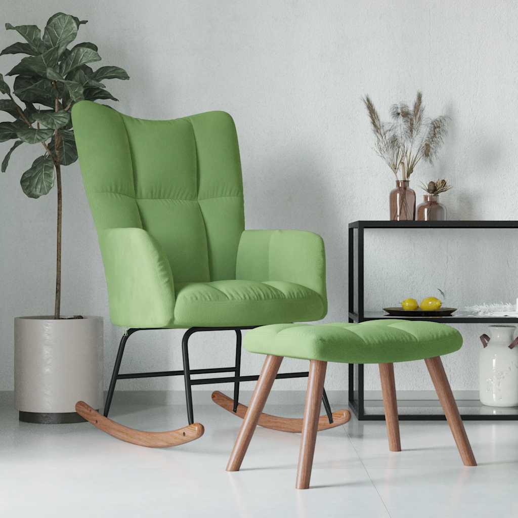 vidaXL Scaun balansoar cu taburet, verde deschis, catifea vidaXL Scaun balansoar cu taburet, verde deschis, catifea