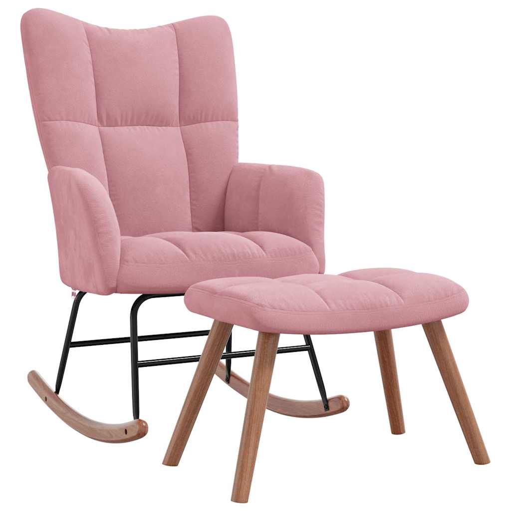 vidaXL Scaun balansoar cu taburet, roz, catifea vidaXL Scaun balansoar cu taburet, roz, catifea