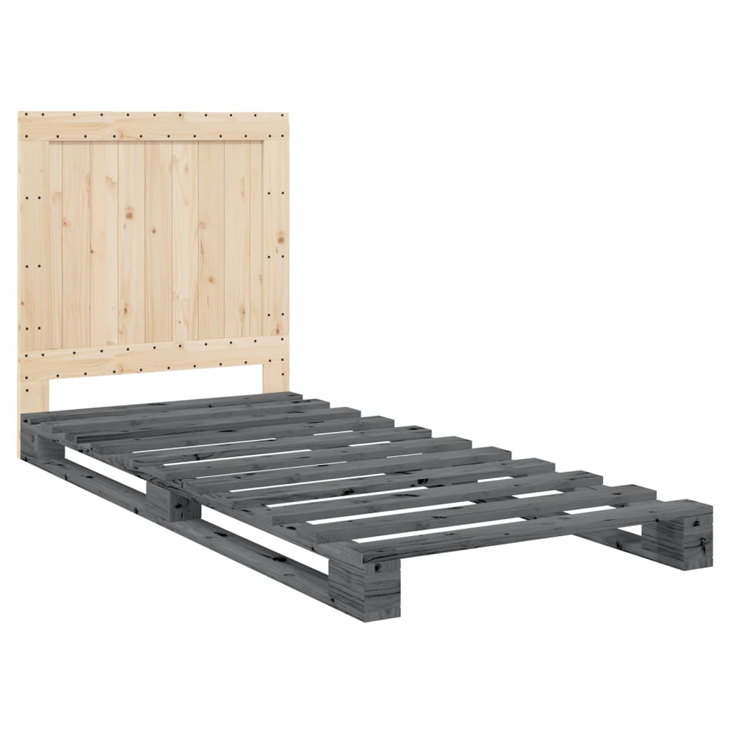 vidaXL Cadru de pat cu tăblie, gri, 90x200 cm, lemn masiv de pin vidaXL Cadru de pat cu tăblie, gri, 90x200 cm, lemn masiv de pin
