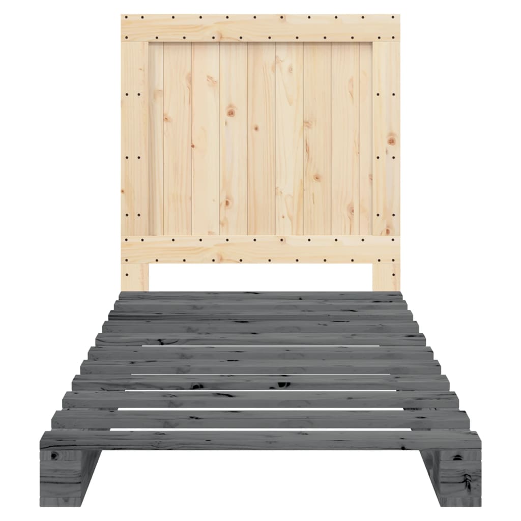 vidaXL Cadru de pat cu tăblie, gri, 90x200 cm, lemn masiv de pin vidaXL Cadru de pat cu tăblie, gri, 90x200 cm, lemn masiv de pin