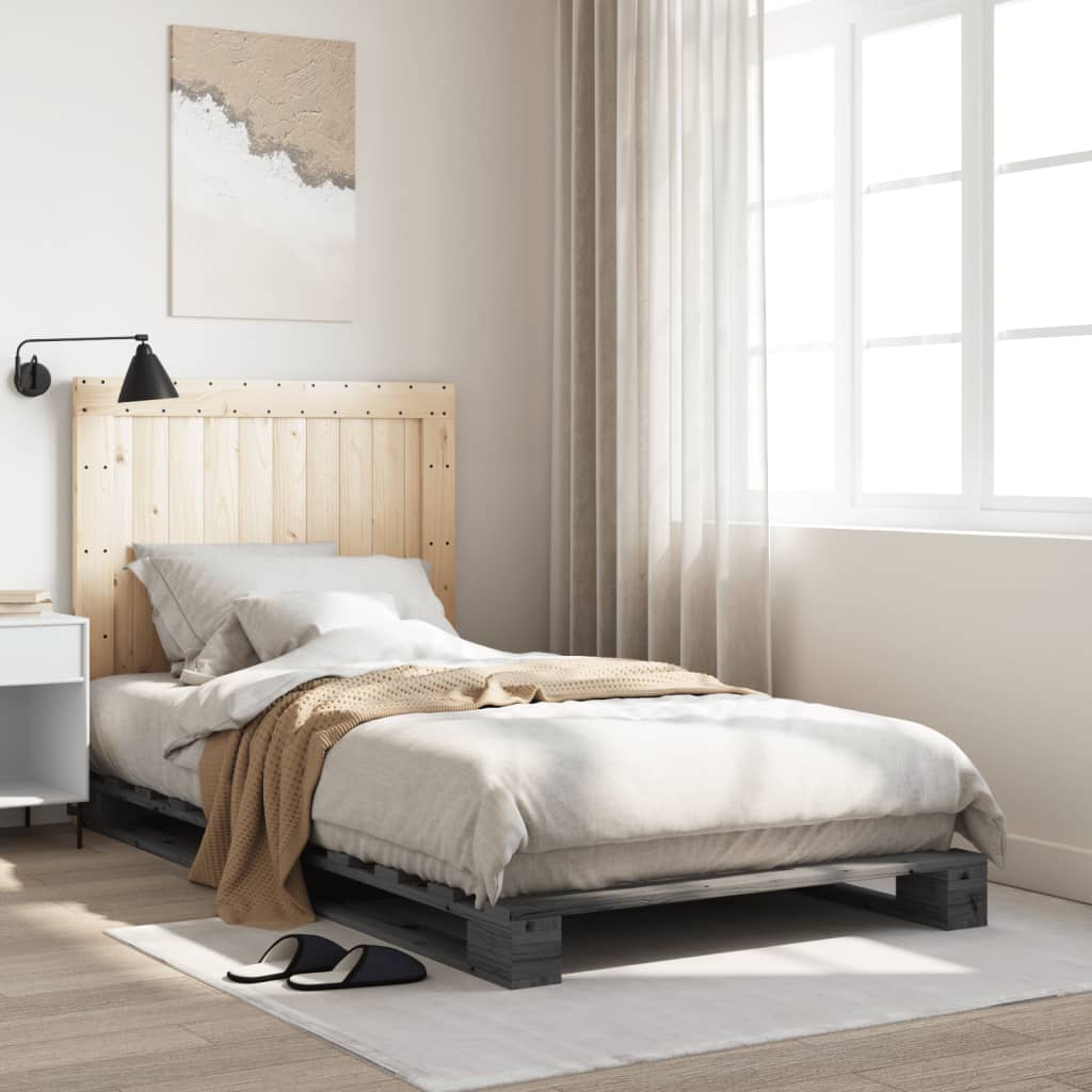 vidaXL Cadru de pat cu tăblie, gri, 100x200 cm, lemn masiv de pin vidaXL Cadru de pat cu tăblie, gri, 100x200 cm, lemn masiv de pin