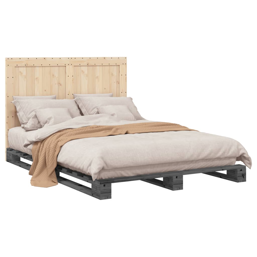 vidaXL Cadru de pat cu tăblie, gri, 140x200 cm, lemn masiv de pin vidaXL Cadru de pat cu tăblie, gri, 140x200 cm, lemn masiv de pin