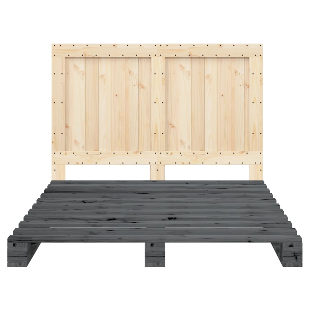 vidaXL Cadru de pat cu tăblie, gri, 140x200 cm, lemn masiv de pin vidaXL Cadru de pat cu tăblie, gri, 140x200 cm, lemn masiv de pin