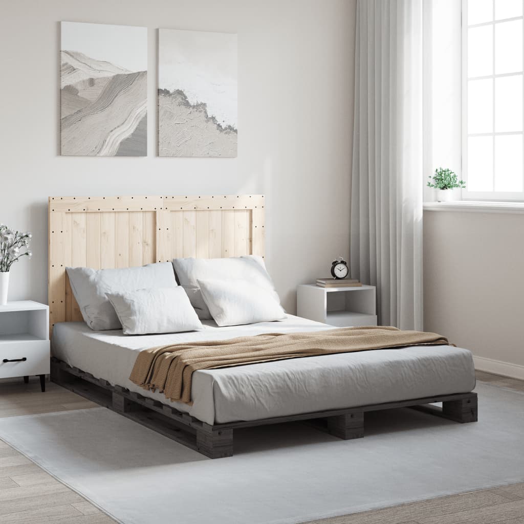 vidaXL Cadru de pat cu tăblie, gri, 140x200 cm, lemn masiv de pin vidaXL Cadru de pat cu tăblie, gri, 140x200 cm, lemn masiv de pin