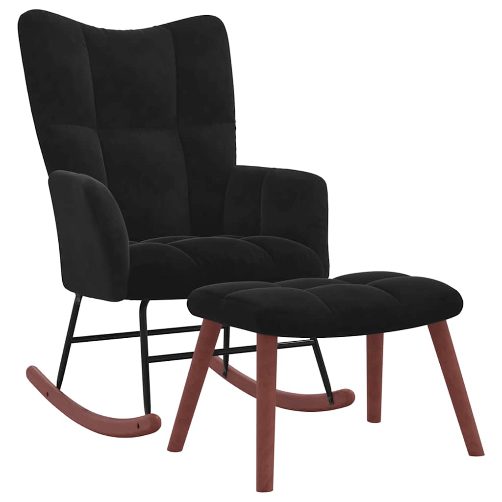 vidaXL Scaun balansoar cu taburet, negru, catifea vidaXL Scaun balansoar cu taburet, negru, catifea