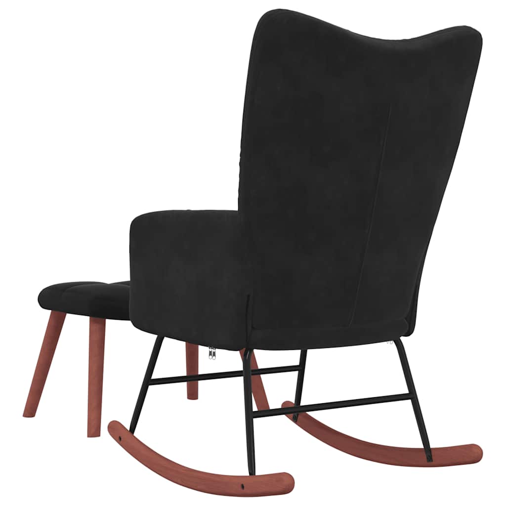 vidaXL Scaun balansoar cu taburet, negru, catifea vidaXL Scaun balansoar cu taburet, negru, catifea