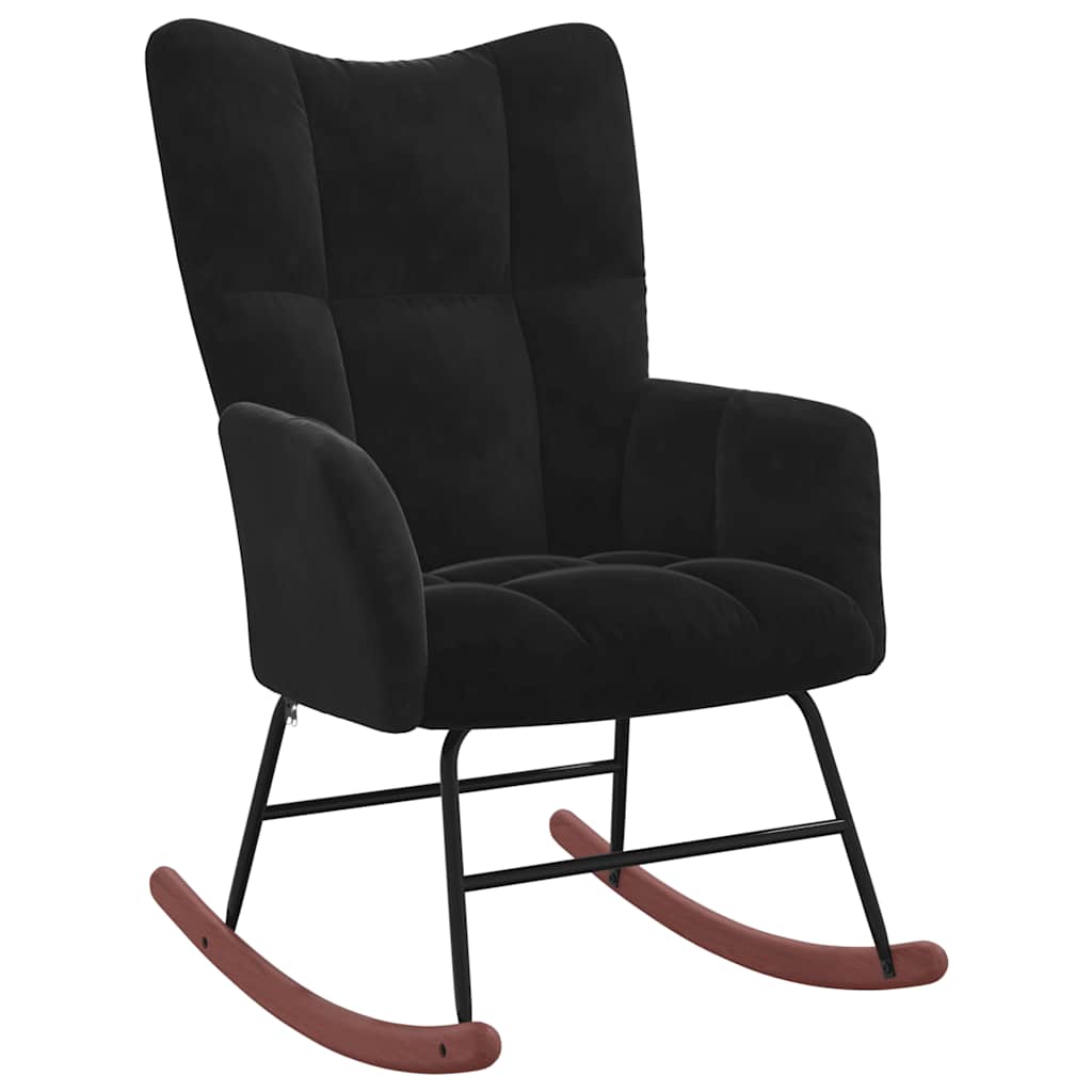 vidaXL Scaun balansoar cu taburet, negru, catifea vidaXL Scaun balansoar cu taburet, negru, catifea
