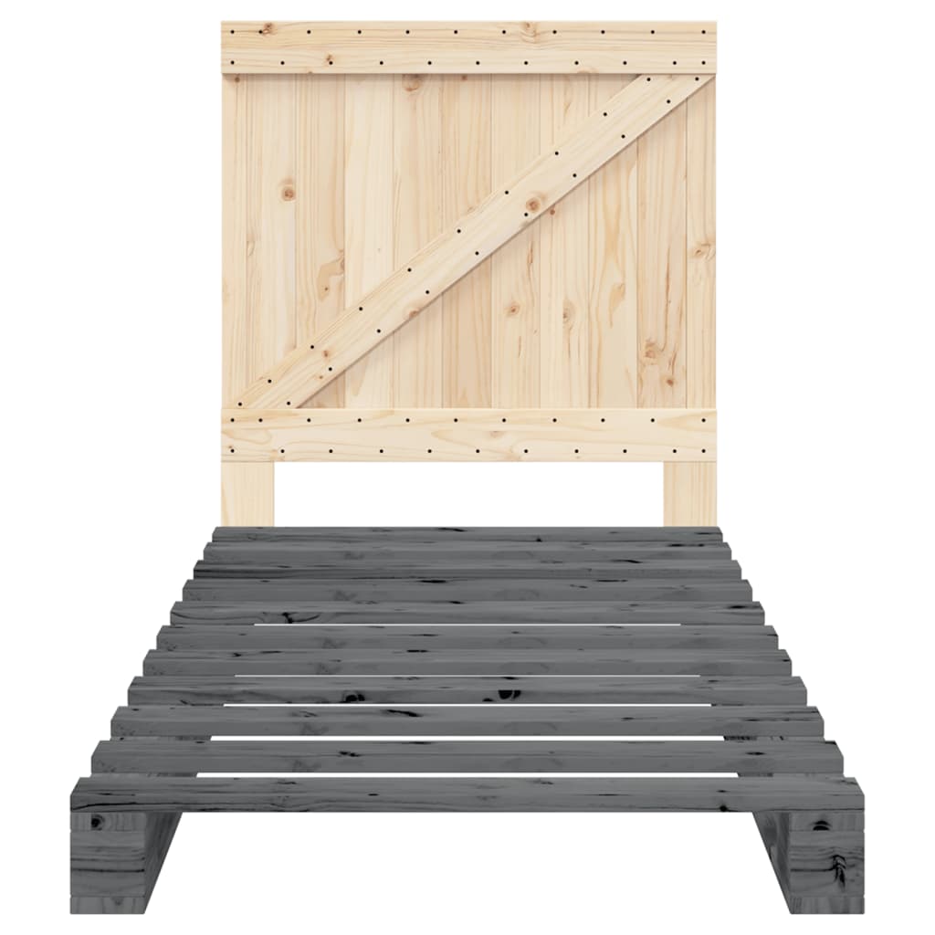 vidaXL Cadru de pat cu tăblie, gri, 90x200 cm, lemn masiv de pin vidaXL Cadru de pat cu tăblie, gri, 90x200 cm, lemn masiv de pin