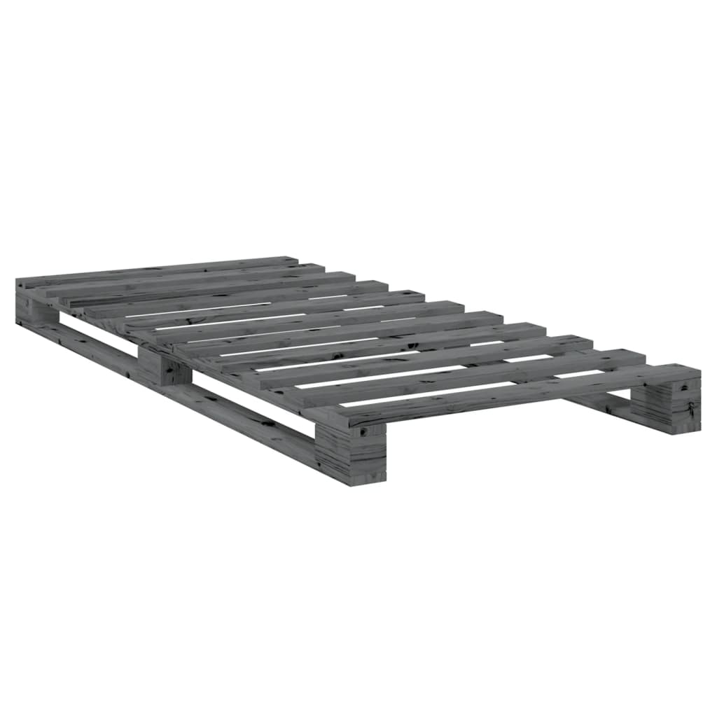 vidaXL Cadru de pat cu tăblie, gri, 90x200 cm, lemn masiv de pin vidaXL Cadru de pat cu tăblie, gri, 90x200 cm, lemn masiv de pin