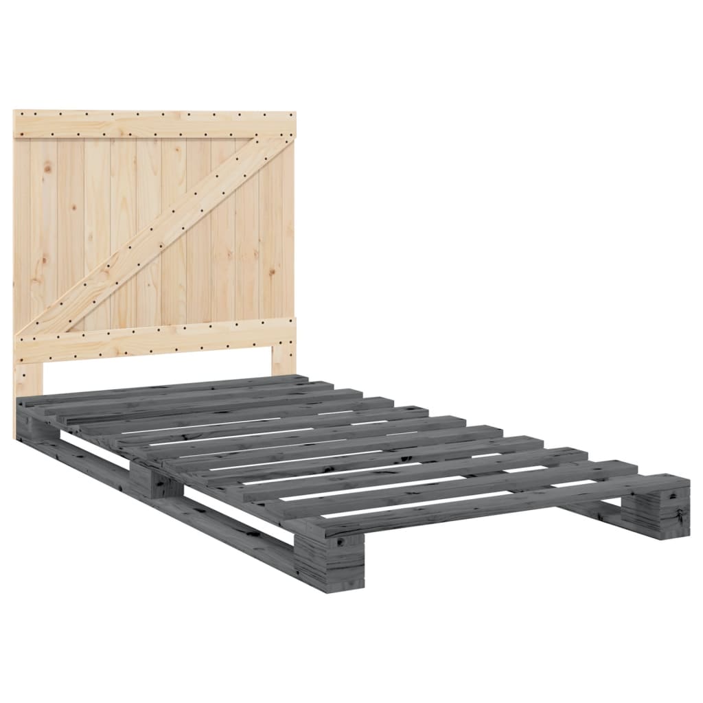vidaXL Cadru de pat cu tăblie, gri, 100x200 cm, lemn masiv de pin vidaXL Cadru de pat cu tăblie, gri, 100x200 cm, lemn masiv de pin