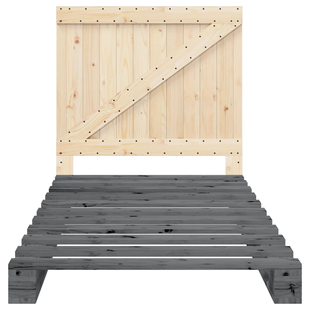 vidaXL Cadru de pat cu tăblie, gri, 100x200 cm, lemn masiv de pin vidaXL Cadru de pat cu tăblie, gri, 100x200 cm, lemn masiv de pin