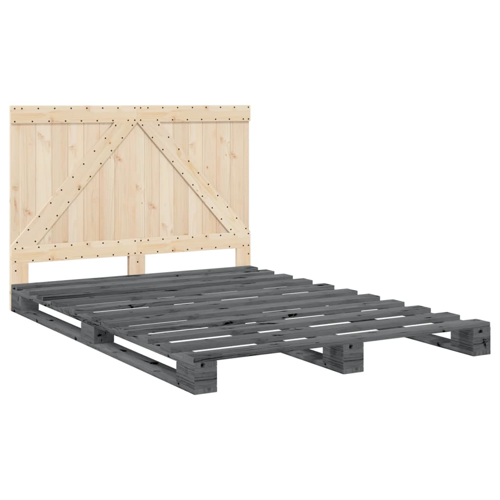vidaXL Cadru de pat cu tăblie, gri, 160x200 cm, lemn masiv de pin vidaXL Cadru de pat cu tăblie, gri, 160x200 cm, lemn masiv de pin