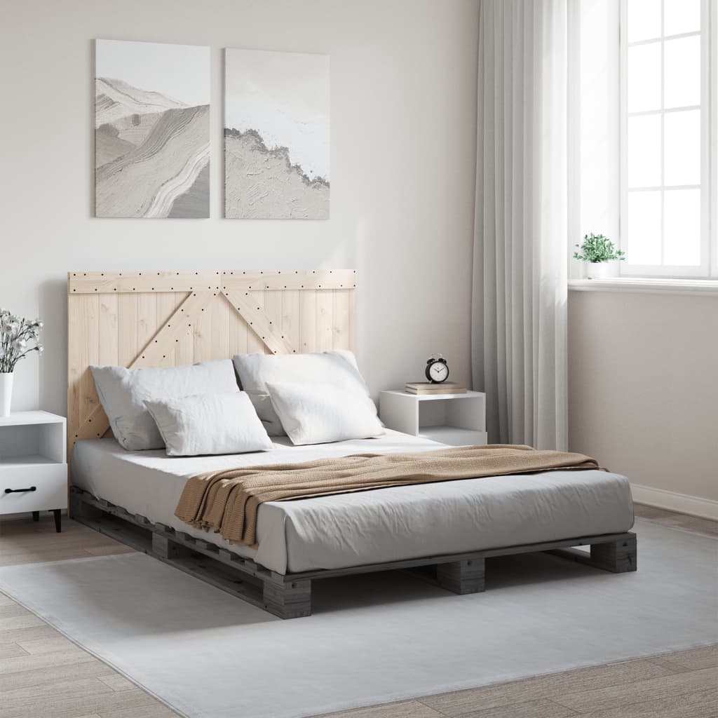 vidaXL Cadru de pat cu tăblie, gri, 160x200 cm, lemn masiv de pin vidaXL Cadru de pat cu tăblie, gri, 160x200 cm, lemn masiv de pin