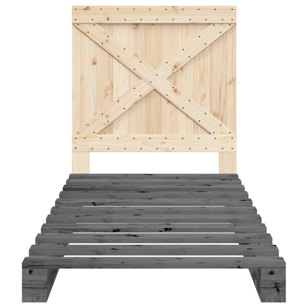 vidaXL Cadru de pat cu tăblie, gri, 90x200 cm, lemn masiv de pin vidaXL Cadru de pat cu tăblie, gri, 90x200 cm, lemn masiv de pin