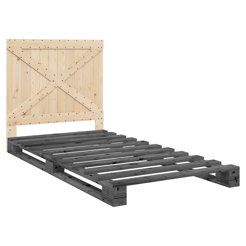 vidaXL Cadru de pat cu tăblie, gri, 100x200 cm, lemn masiv de pin vidaXL Cadru de pat cu tăblie, gri, 100x200 cm, lemn masiv de pin