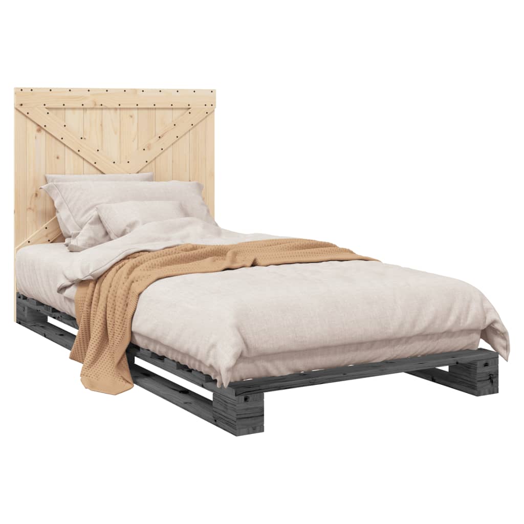 vidaXL Cadru de pat cu tăblie, gri, 100x200 cm, lemn masiv de pin vidaXL Cadru de pat cu tăblie, gri, 100x200 cm, lemn masiv de pin