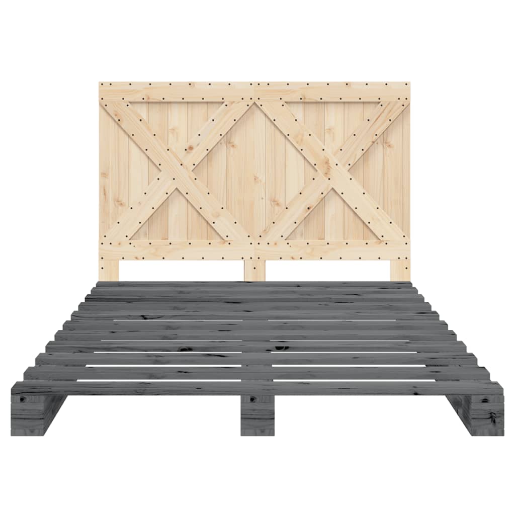 vidaXL Cadru de pat cu tăblie, gri, 160x200 cm, lemn masiv de pin vidaXL Cadru de pat cu tăblie, gri, 160x200 cm, lemn masiv de pin