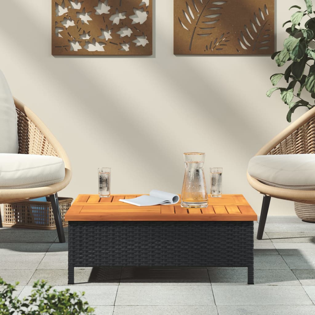vidaXL Masă de grădină, negru, 70x70x25 cm, poliratan și lemn acacia vidaXL Masă de grădină, negru, 70x70x25 cm, poliratan și lemn acacia