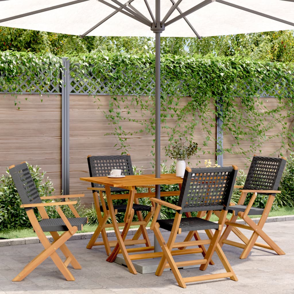 vidaXL Set mobilier grădină, 5 piese, negru, poliratan și lemn masiv vidaXL Set mobilier grădină, 5 piese, negru, poliratan și lemn masiv