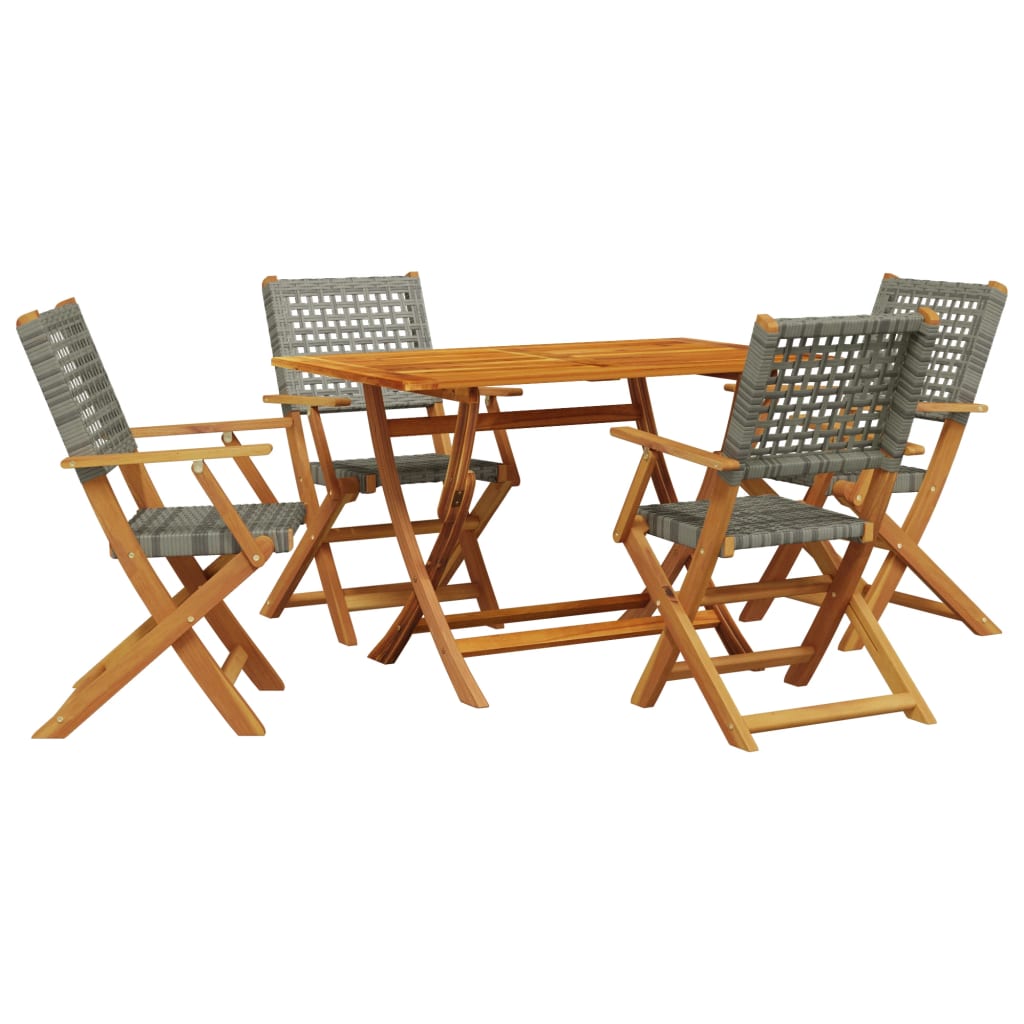 vidaXL Set mobilier grădină, 5 piese, gri, poliratan și lemn masiv vidaXL Set mobilier grădină, 5 piese, gri, poliratan și lemn masiv