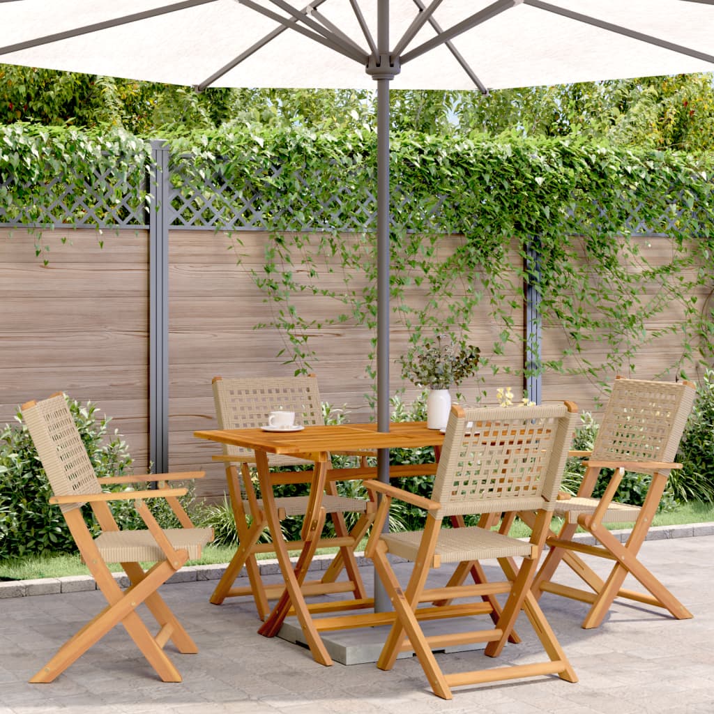 vidaXL Set mobilier de grădină, 5 piese, bej, poliratan și lemn masiv vidaXL Set mobilier de grădină, 5 piese, bej, poliratan și lemn masiv