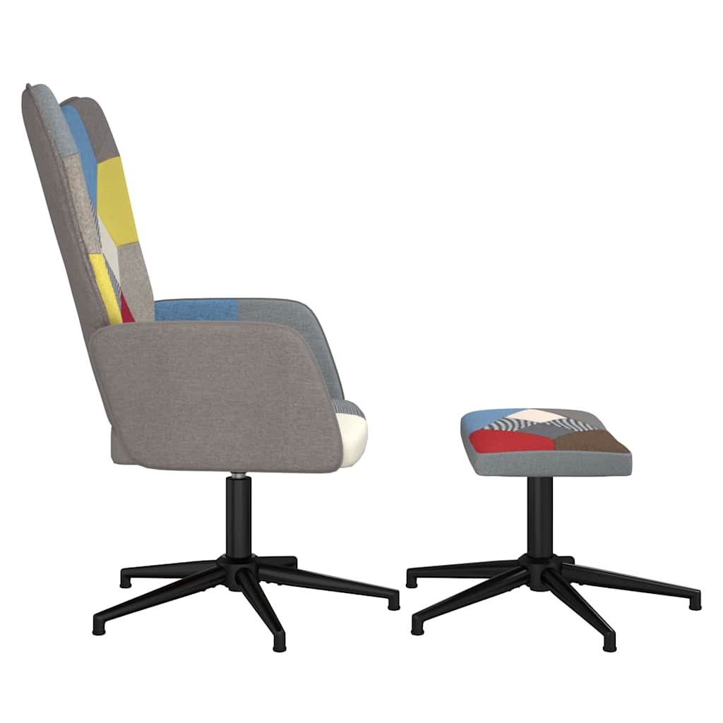 vidaXL Scaun de relaxare cu taburet, textil, petice