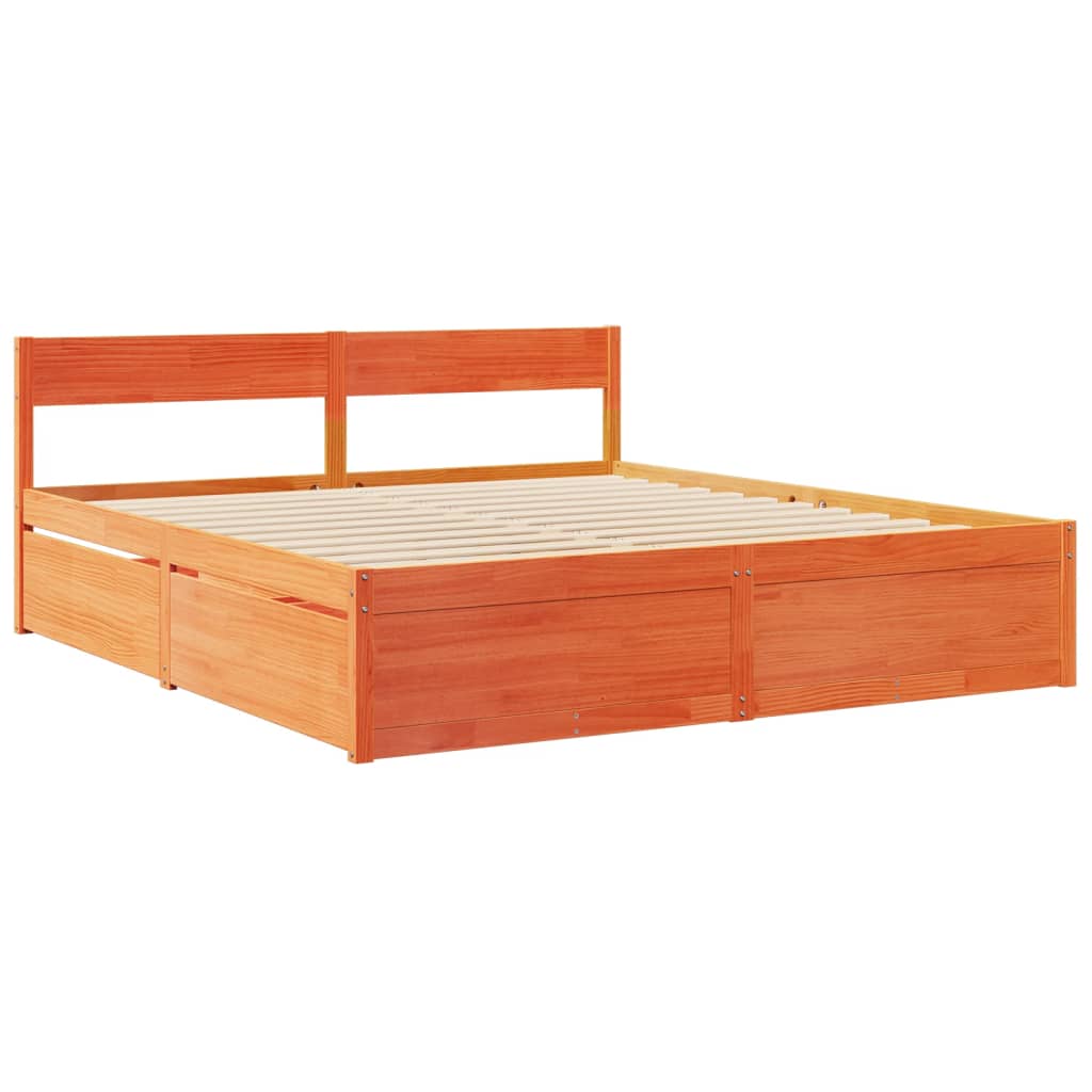 vidaXL Pat cu sertare saltea, maro ceruit, 180x200 cm, lemn masiv pin