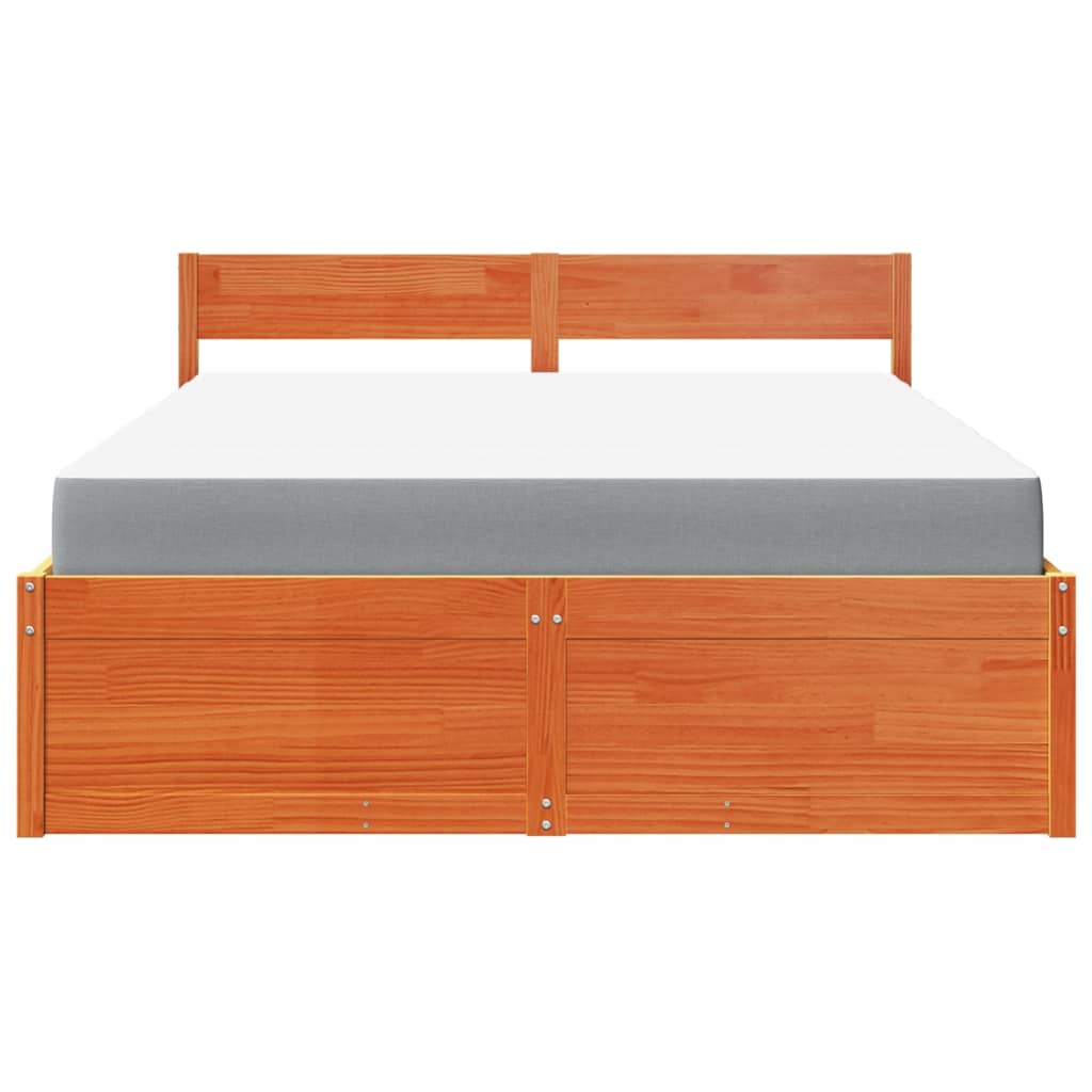 vidaXL Pat cu sertare saltea, maro ceruit, 160x200 cm, lemn masiv pin
