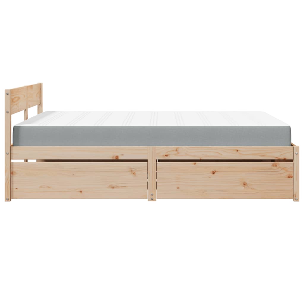 vidaXL Pat cu sertare și saltea, 140x200 cm, lemn masiv pin