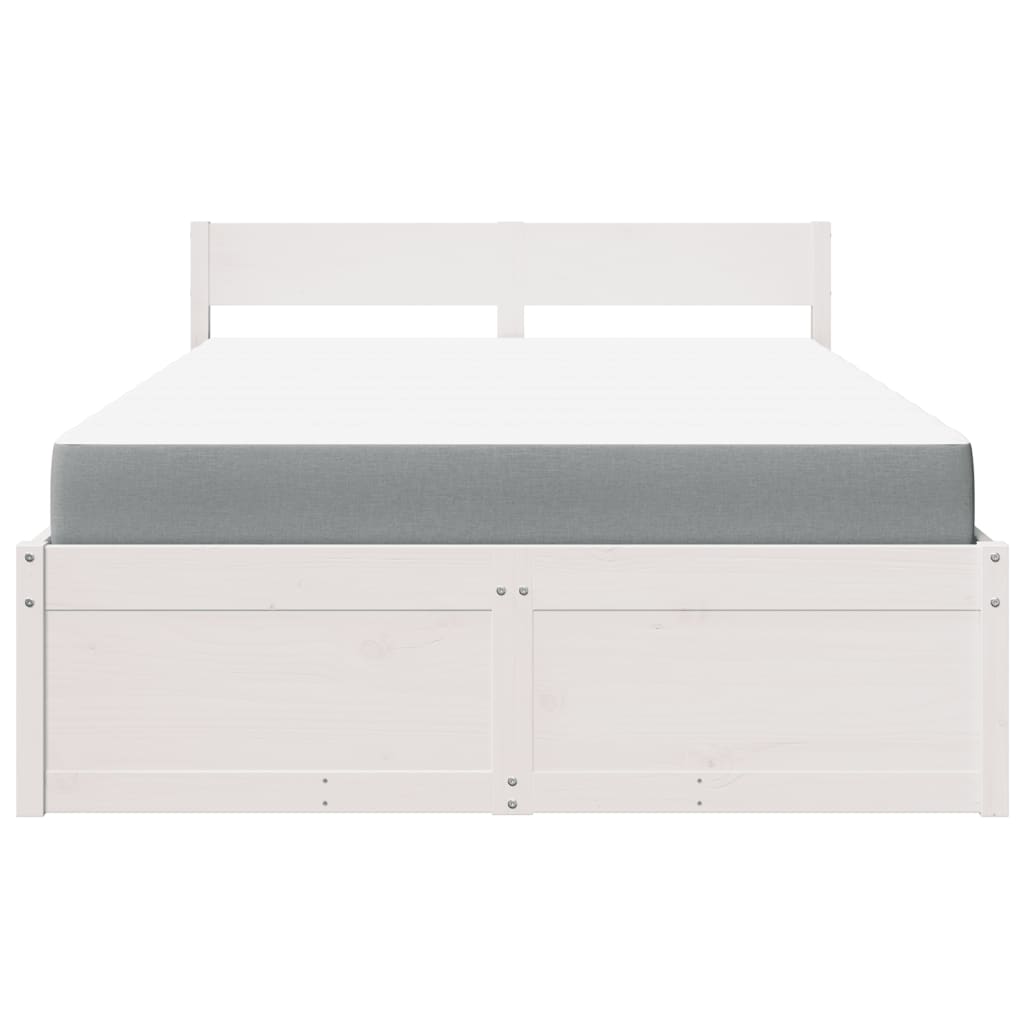 vidaXL Pat cu sertare saltea, alb, 120x200 cm, lemn masiv pin