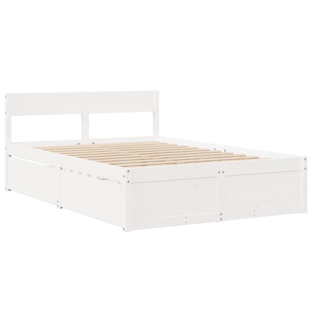 vidaXL Pat cu sertare saltea, alb, 120x200 cm, lemn masiv pin