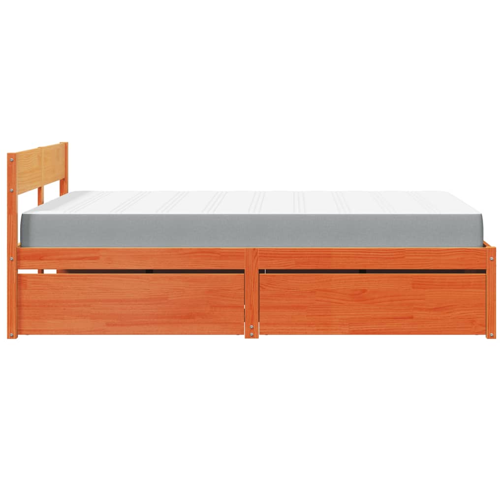 vidaXL Pat cu sertare saltea, maro ceruit, 120x200 cm, lemn masiv pin
