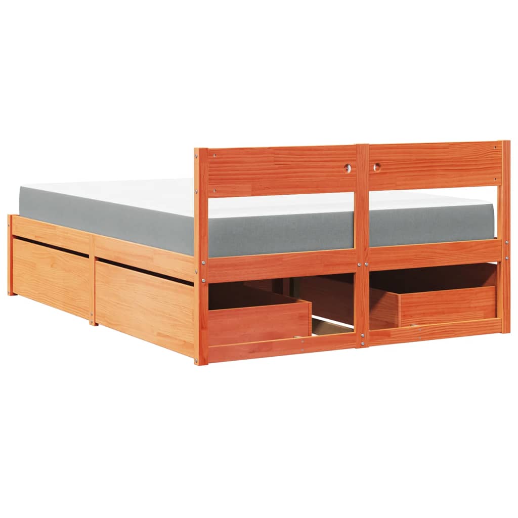 vidaXL Pat cu sertare saltea, maro ceruit, 120x200 cm, lemn masiv pin