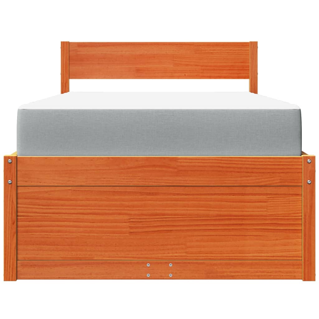 vidaXL Pat cu sertare saltea, maro ceruit, 100x200 cm, lemn masiv pin