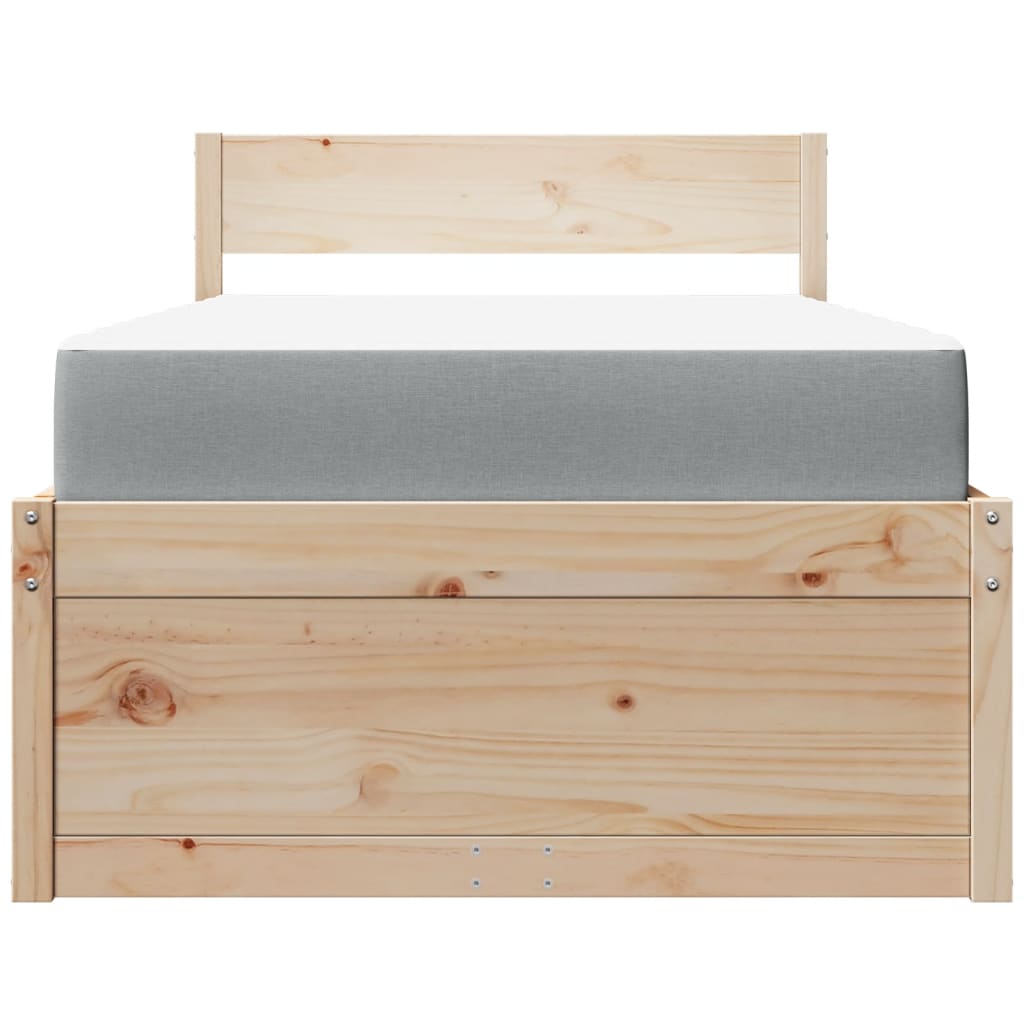 vidaXL Pat cu sertare și saltea, 90x200 cm, lemn masiv pin