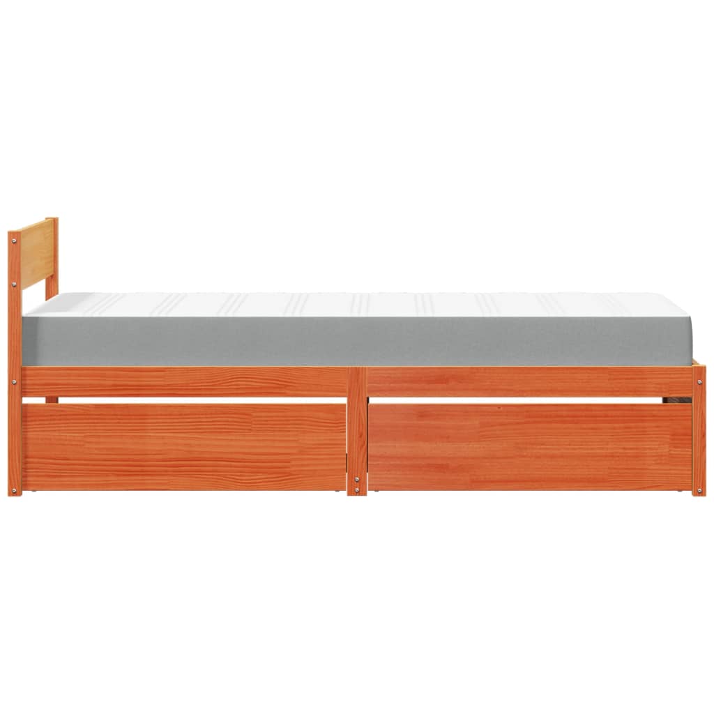vidaXL Pat cu sertare saltea, maro ceruit, 90x200 cm, lemn masiv pin