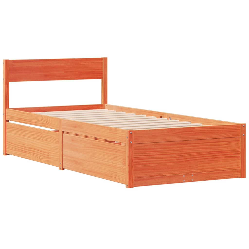 vidaXL Pat cu sertare saltea, maro ceruit, 90x200 cm, lemn masiv pin