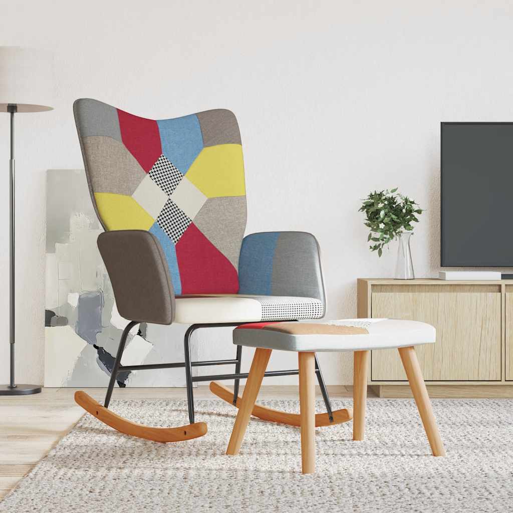 vidaXL Scaun balansoar cu taburet, mozaic, material textil vidaXL Scaun balansoar cu taburet, mozaic, material textil